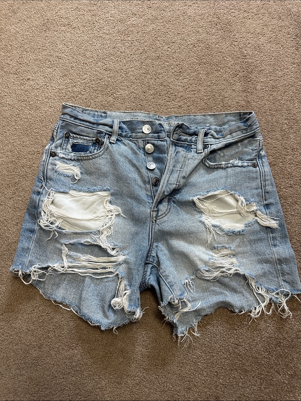 American Eagle Outfitters Light Blue Distressed High-Rise Jean Shorts